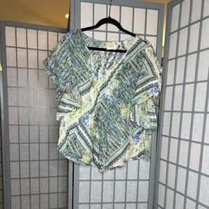 Anthropologie Maeve Green and Blue Patterned Blouse
